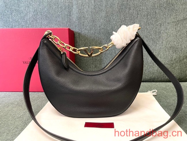 VALENTINO Vlogo Moon small leather HOBO bag chain N08J black