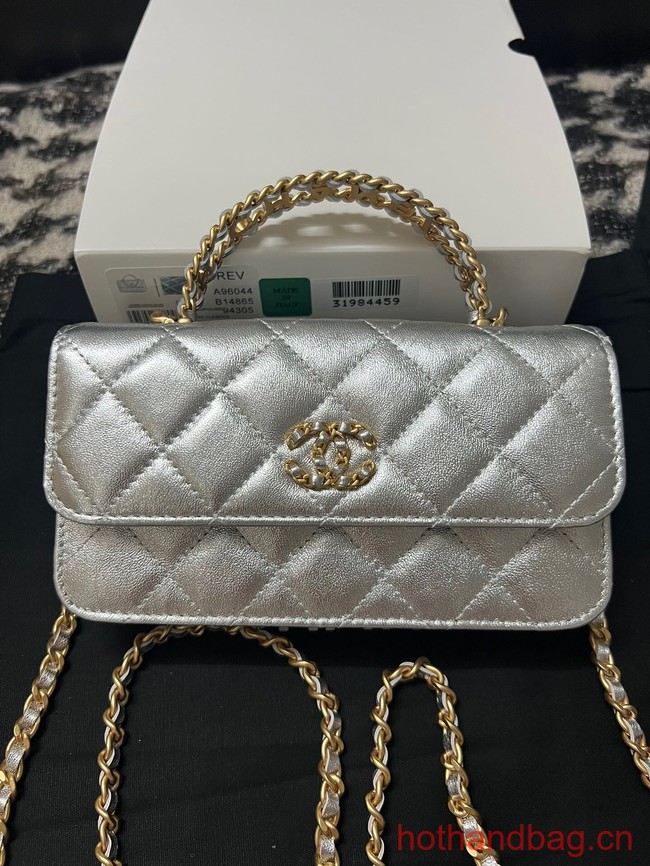 CHANEL FLAP PHONE HOLDER WITH CHAIN AP3575 Silver