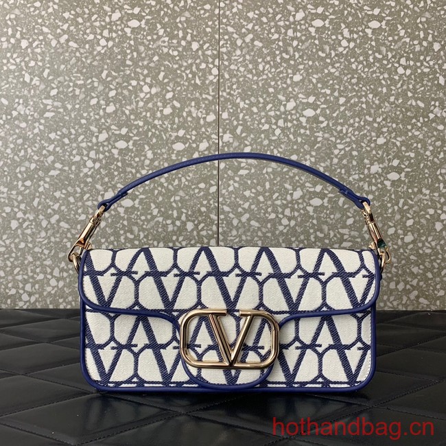 VALENTINO V-logo LOCO sheepskin and fabric handbag Q6ZN blue