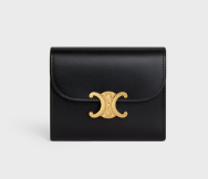 Celine SMALL WALLET TRIOMPHE IN SHINY CALFSKIN 10D783 BLACK