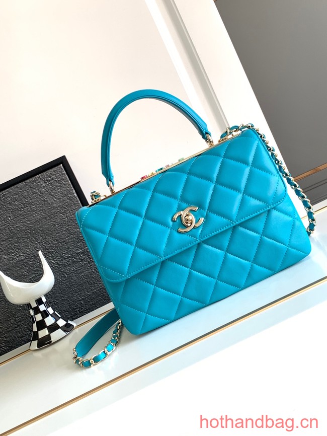 Chanel FLAP BAG WITH TOP HANDLE AS92236 sky blue