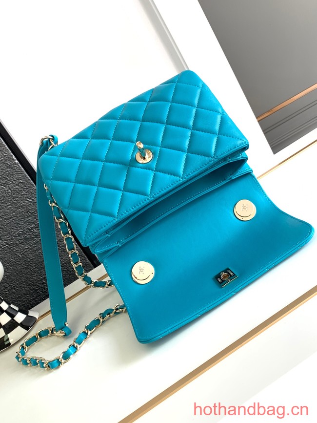 Chanel small FLAP BAG WITH TOP HANDLE AS92235 sky blue