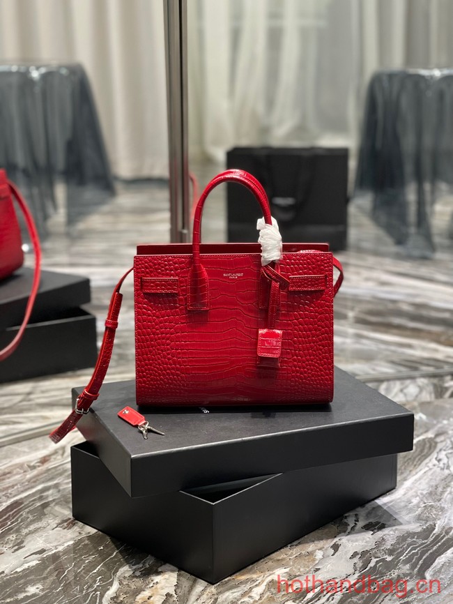 SAINT LAURENT Crocodile-Embossed Leather Organ Bag 421863 red