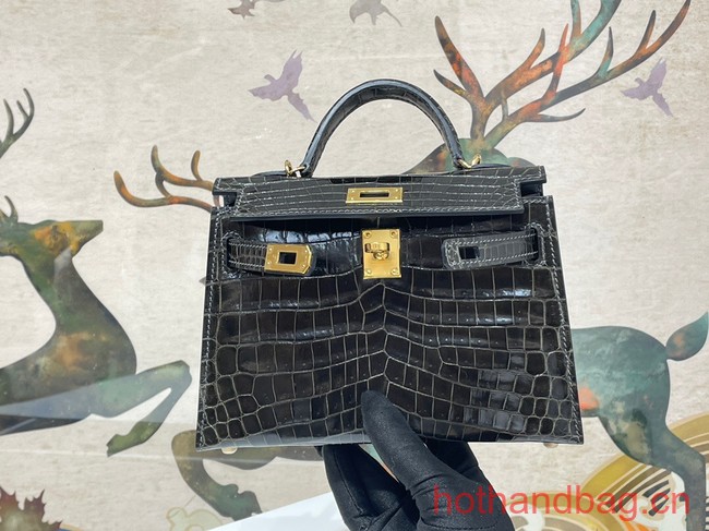 Hermes Kelly Shoulder Bags Original Crocodile Leather KL2766 black