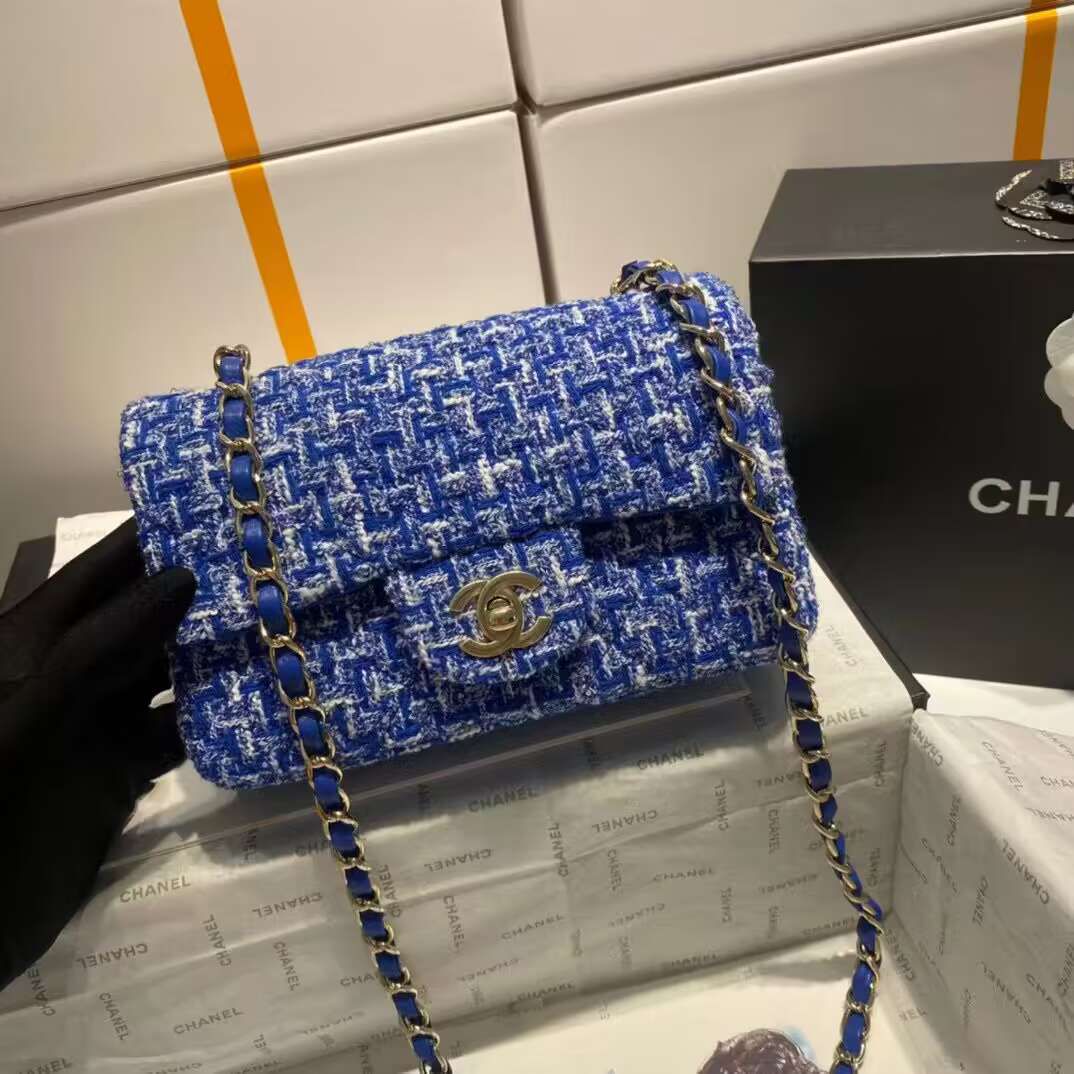 Chanel Tweed CLUTCH WITH CHAIN A01116 Blue