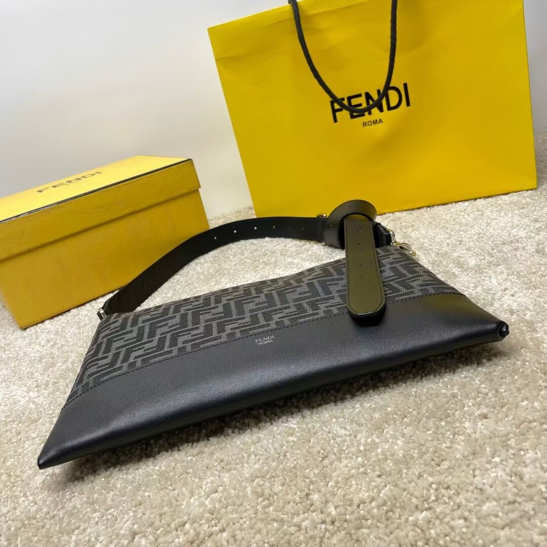 Fendi After FF Camellia-colored leather bag with laser-cut FF F7604 black