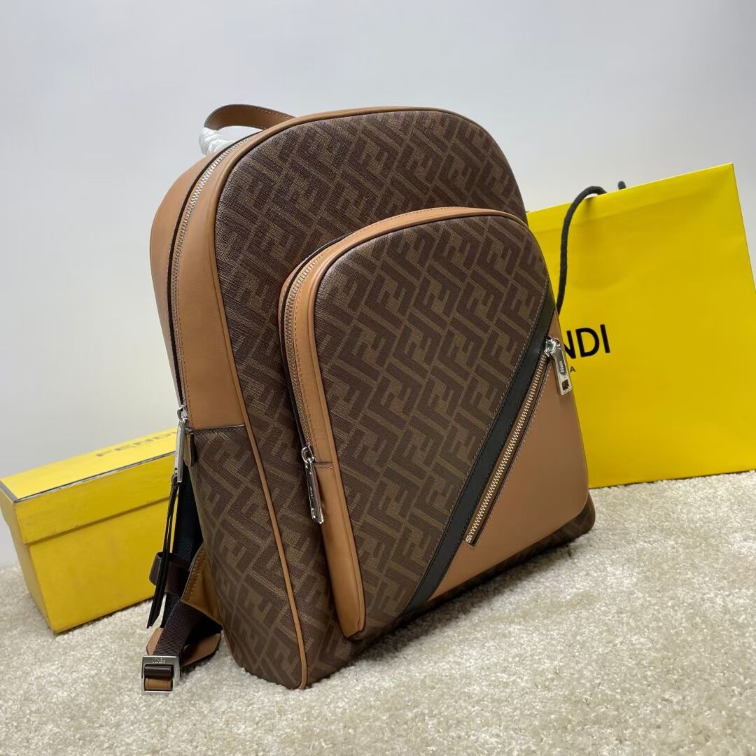 Fendi Chiodo Fendi Diagonal FF canvas backpack 7VZ076A Brown