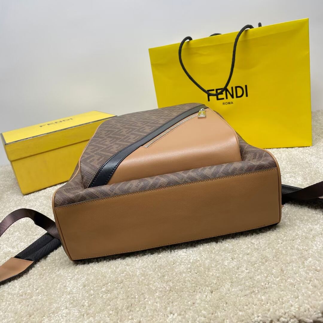 Fendi Chiodo Fendi Diagonal FF canvas backpack 7VZ076A Brown