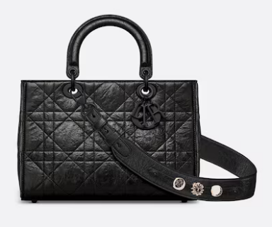 Medium Lady D-Sire My ABCDior Bag Black Macrocannage Crinkled Calfskin M1151S