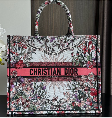 Large Dior Book Tote Ecru Multicolor Dior 4 Saisons Ete Soleil Embroidery M1286ZEBH pink