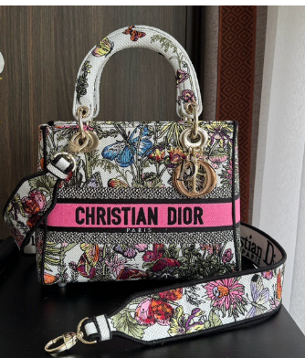 Medium Lady D-Lite Bag Multicolor Dior 4 Saisons Ete Embroidery M0565O pink