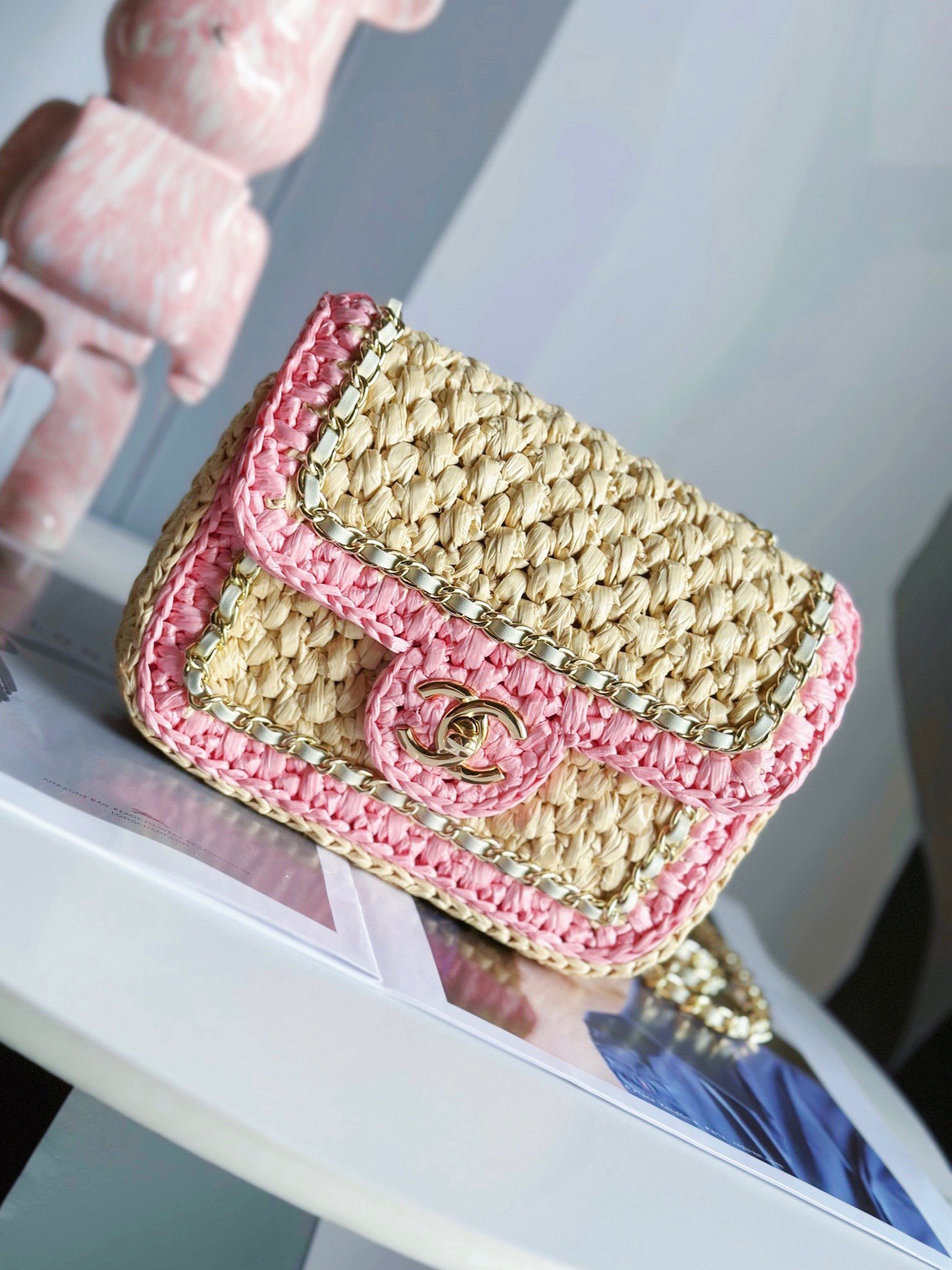 Chanel Weaving Mini Flap Bag AS6009 pink&Beige