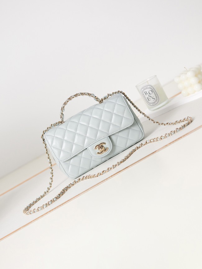 Chanel MINI FLAP BAG WITH TOP HANDLE AS4024 Ice blue