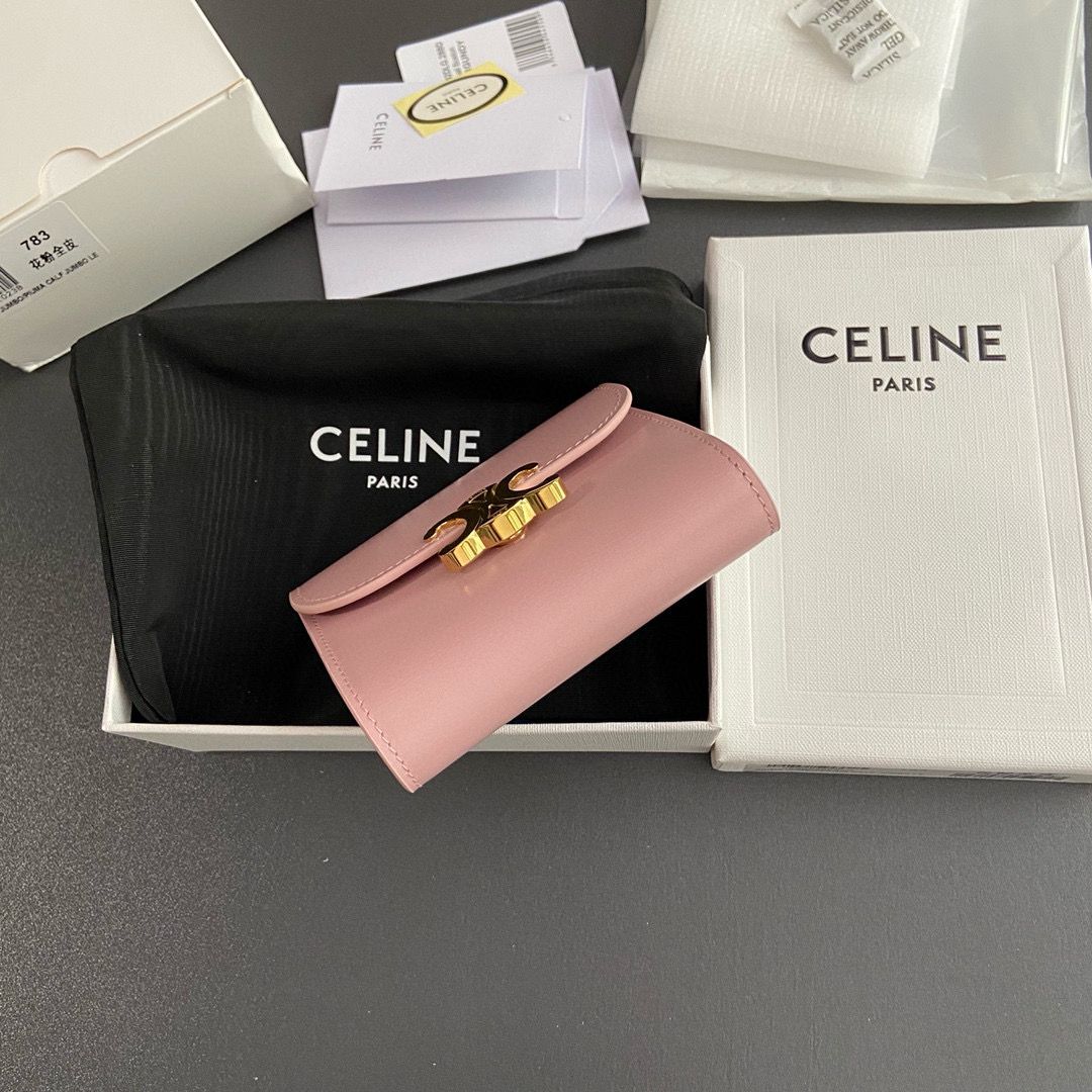 Celine SMALL WALLET TRIOMPHE IN SHINY CALFSKIN 10D783 PINK