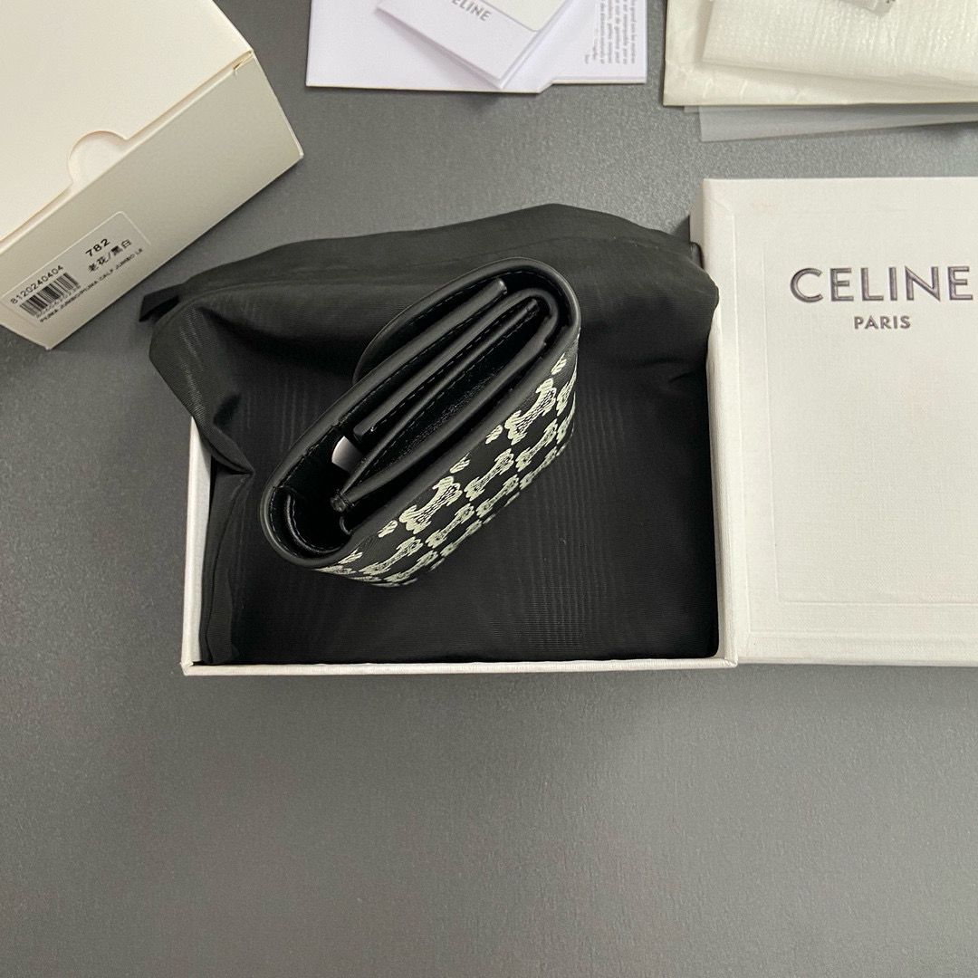 Celine SMALL WALLET TRIOMPHE IN TRIOMPHE CANVAS 10D782 BLACK