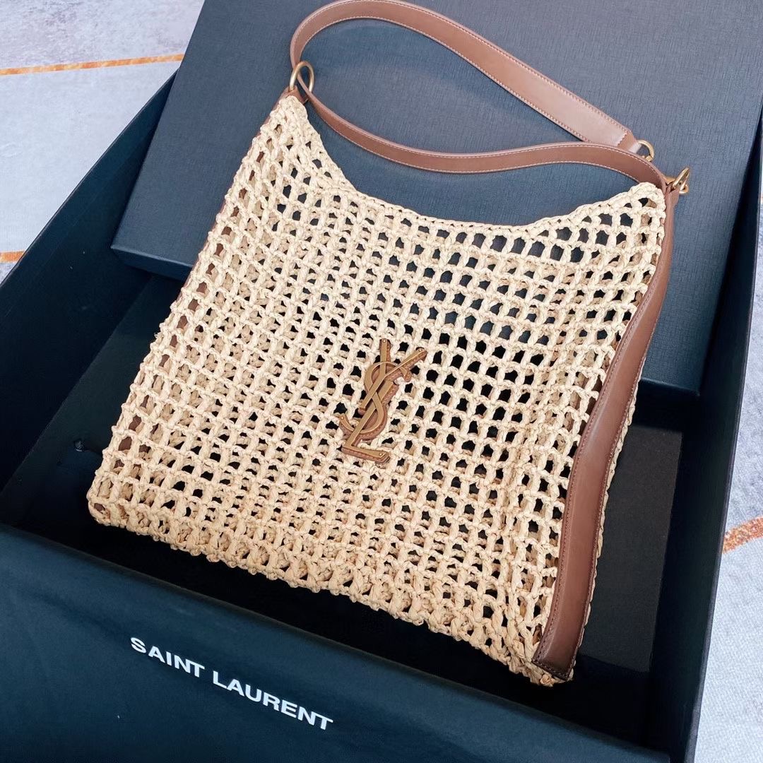 Yves Saint Laurent OXALIS BAG IN RAFFIA MACRAME 781289 Apricot