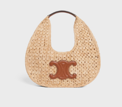 CELINE CLASSIC PANIER HOBO BAG IN RAFFIA AND CALFSKIN 112772 NATURAL & TAN