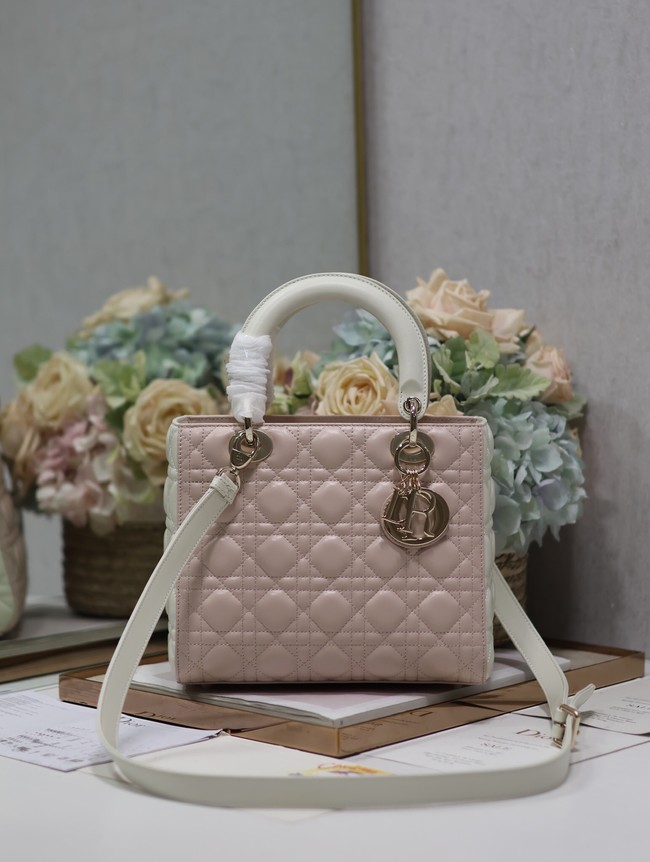 Medium Lady Dior Bag Latte and Powder Pink Cannage Calfskin M0565OWR