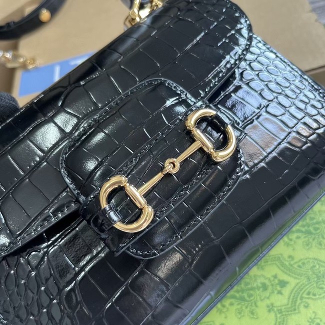 GUCCI HORSEBIT 1955 MINI BAG 703848 Crocodile skin black