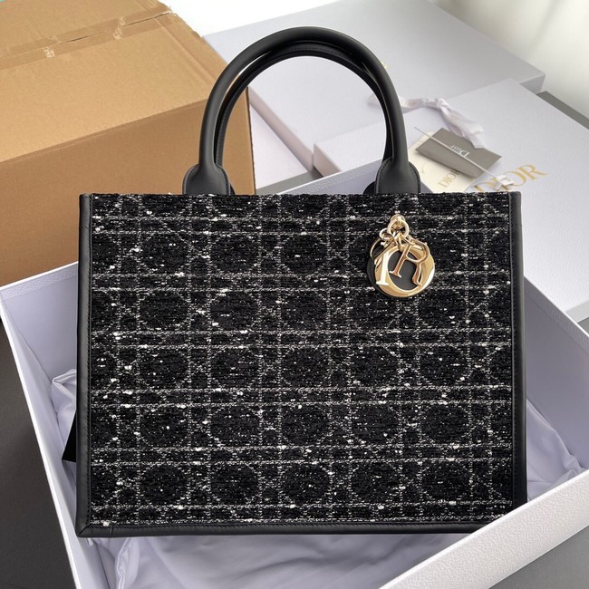 Medium Dior Toujours Bag Black Cannage Tweed M1324CZB