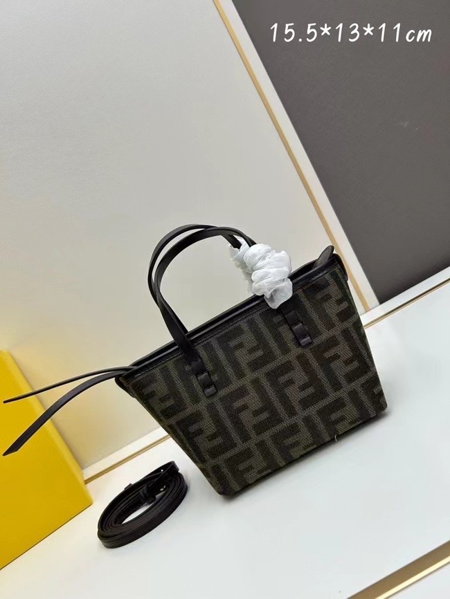 Fendi mini FF jacquard fabric and leather bag F3671 brown