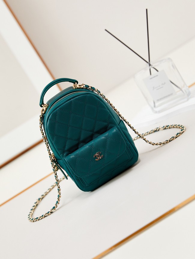 Chanel MINI BACKPACK AP3753 Grained Calfskin & Gold-Tone Metal Dark Green