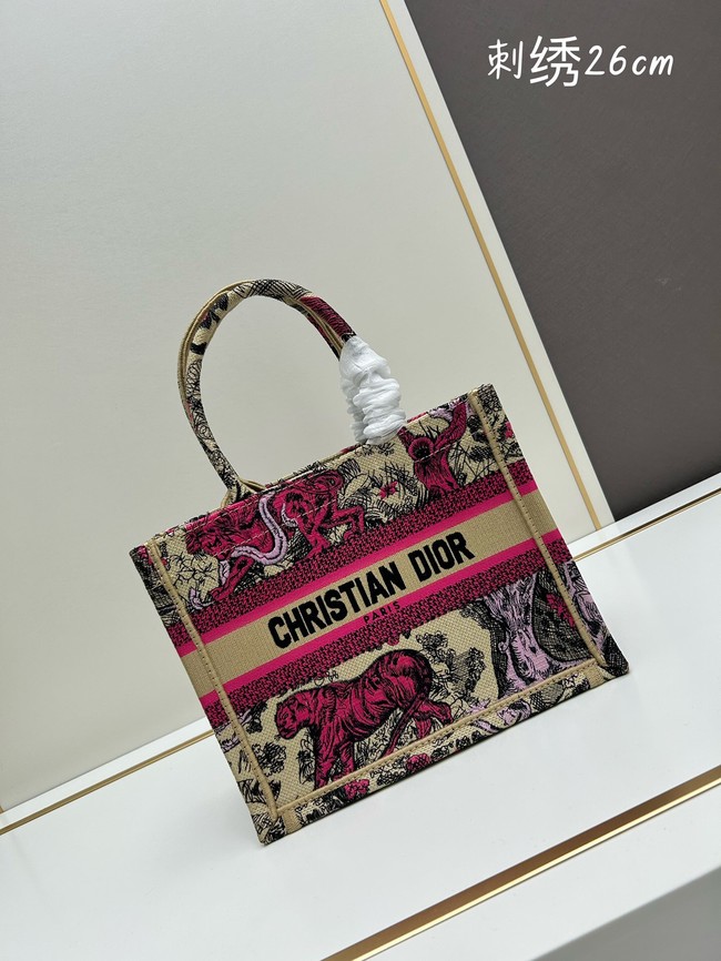 SMALL DIOR BOOK TOTE Raffia with Aquamarina Toile de Jouy Sauvage Embroidery M1296ZRf pink