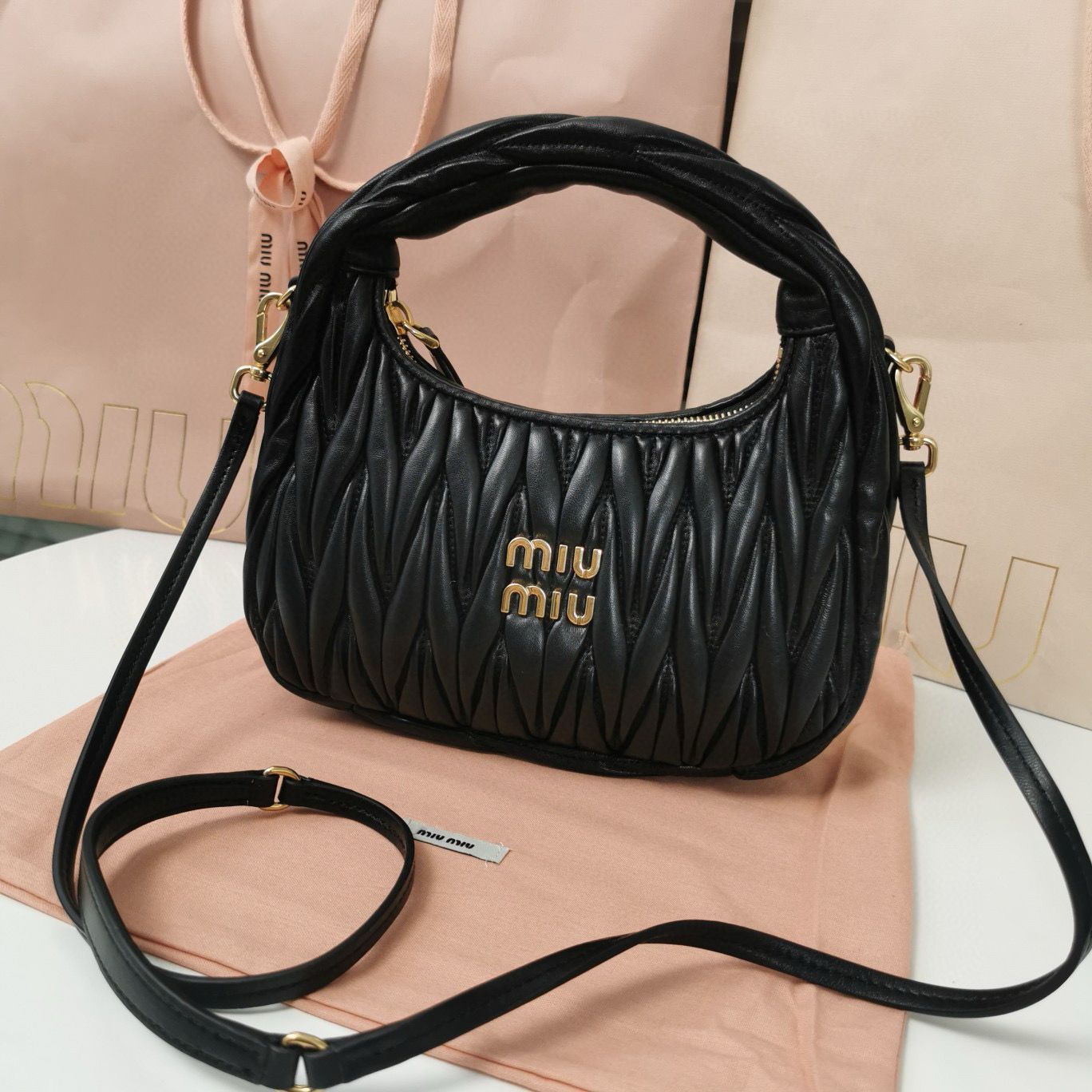 Miu Miu Wander Matelasse Original Sheepskin Bag 5BC125 Black