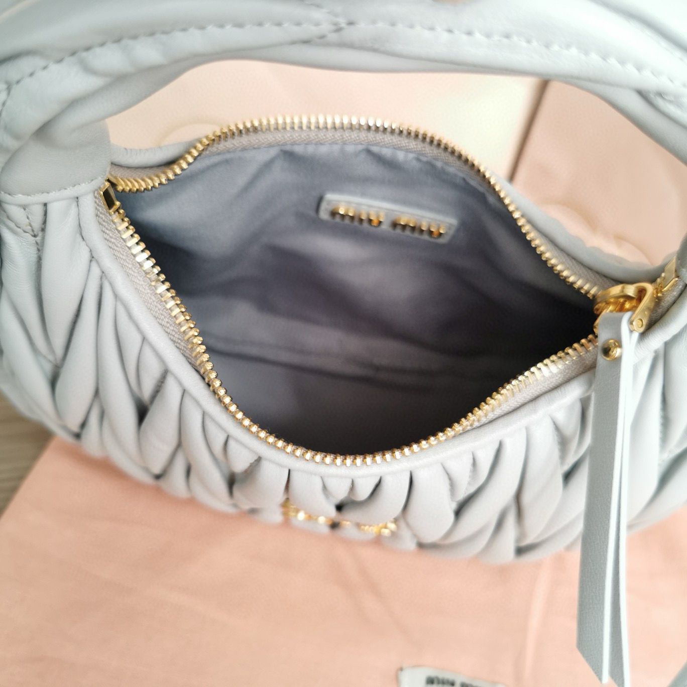 Miu Miu Wander Matelasse Original Sheepskin Bag 5BC125 Grey