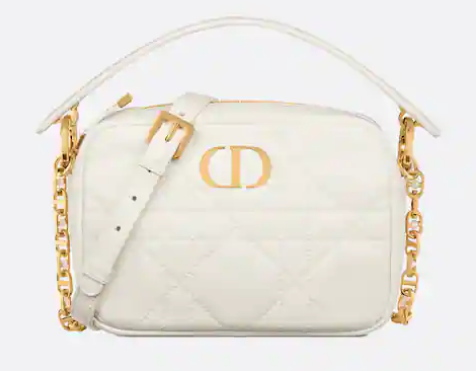 Small Dior Caro Top Handle Camera Bag Latte Macrocannage Calfskin M3352U