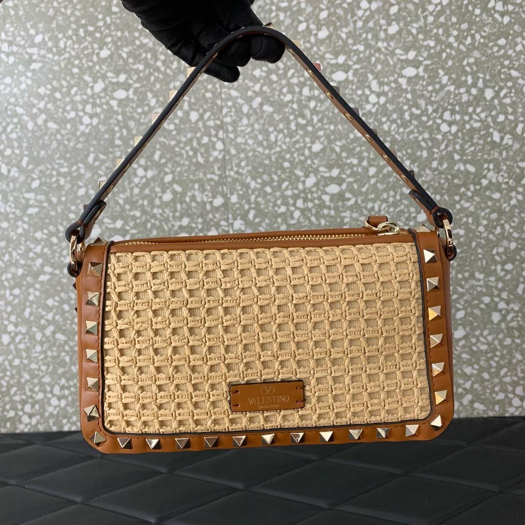 VALENTINO VLOGO SIGNATURE RAFFIA Mini Shoulder Bag 03111 brown