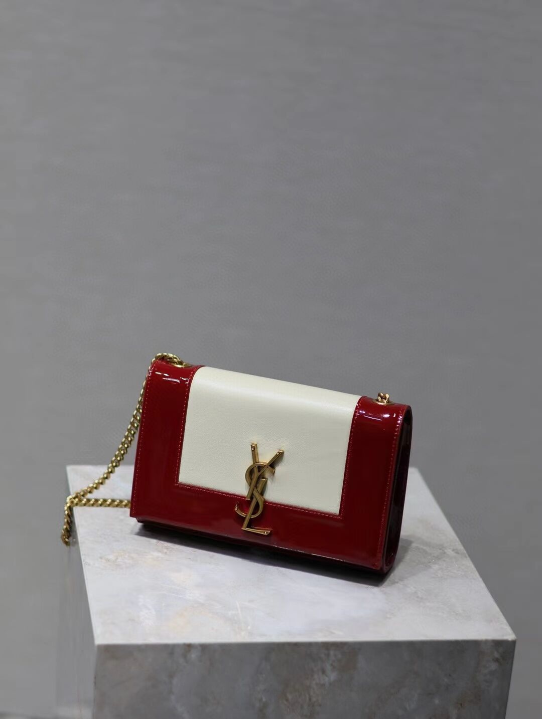 SAINT LAURENT KATE SMALL IN CANVAS AND LEATHER 742580 WHITE AND RED