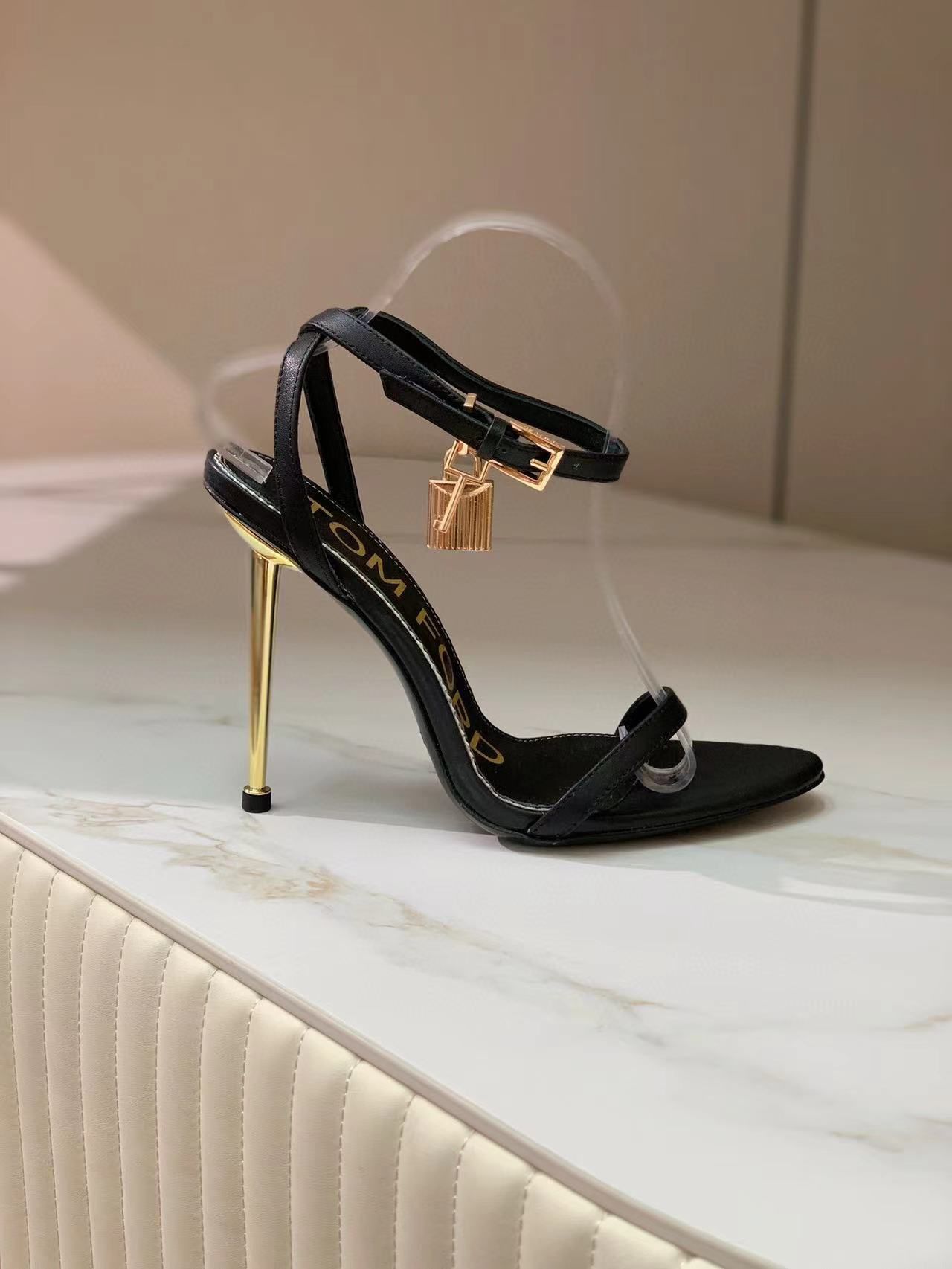 Tomford Sandals Padlock Shoes Heels Hight 10.5CM  TF30912 Black