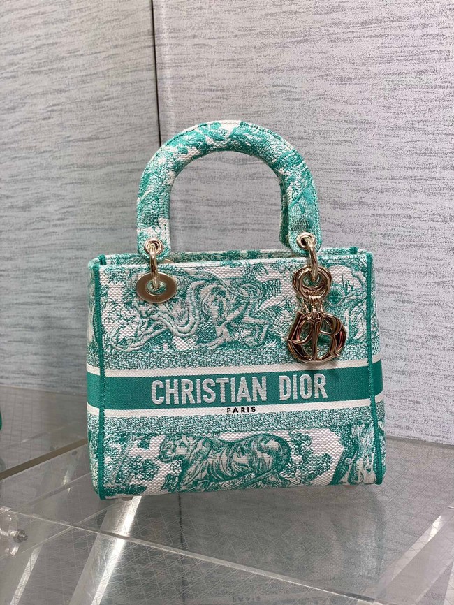 DIOR Medium Dioriviera Lady D-Lite Bag Aquamarina Toile de Jouy Embroidery M0565OT