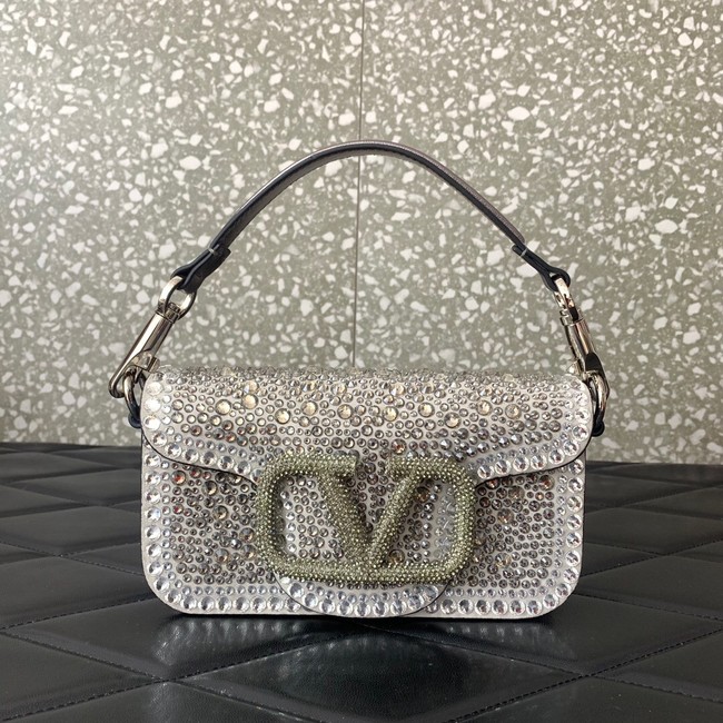 VALENTINO Super Mini Loco imitation crystal chain bag 5013 silver