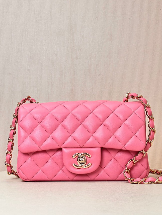 Chanel MINI CLASSIC HANDBAG Lambskin & Gold-Tone Metal A69900  Fuchsia