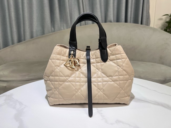 Medium Dior Toujours Bag Rope Beige and Black Macrocannage Calfskin M2821OSIY