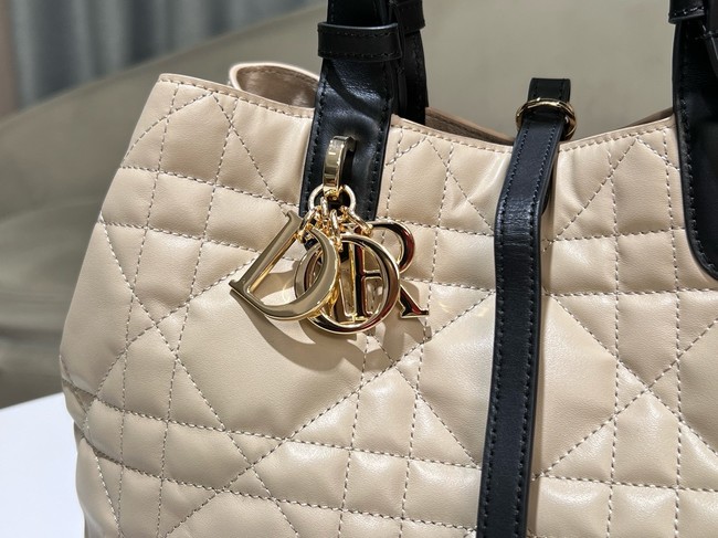 Medium Dior Toujours Bag Rope Beige and Black Macrocannage Calfskin M2821OSIY