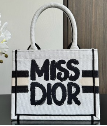 Small Dior Book Tote Two-Tone white and Black Miss Dior Graffiti Embroidery M1265Z