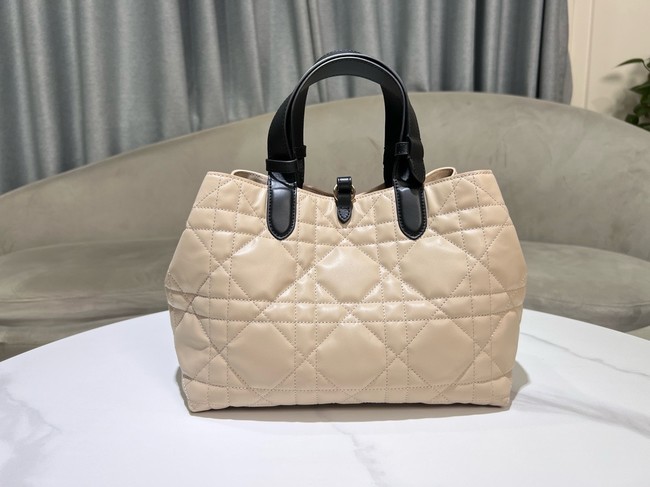 Small Dior Toujours Bag Rope Beige and Black Macrocannage Calfskin M2822O