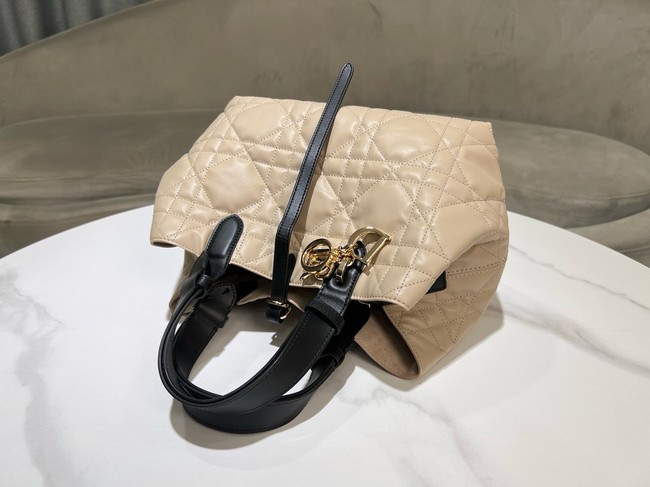 Small Dior Toujours Bag Rope Beige and Black Macrocannage Calfskin M2822O