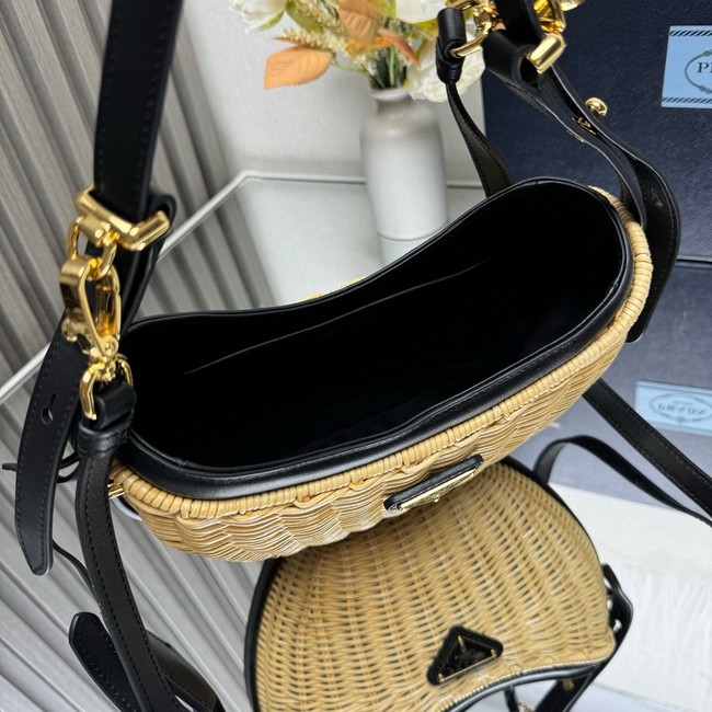 Prada Wicker and leather Prada Arque bag 1BC202 black