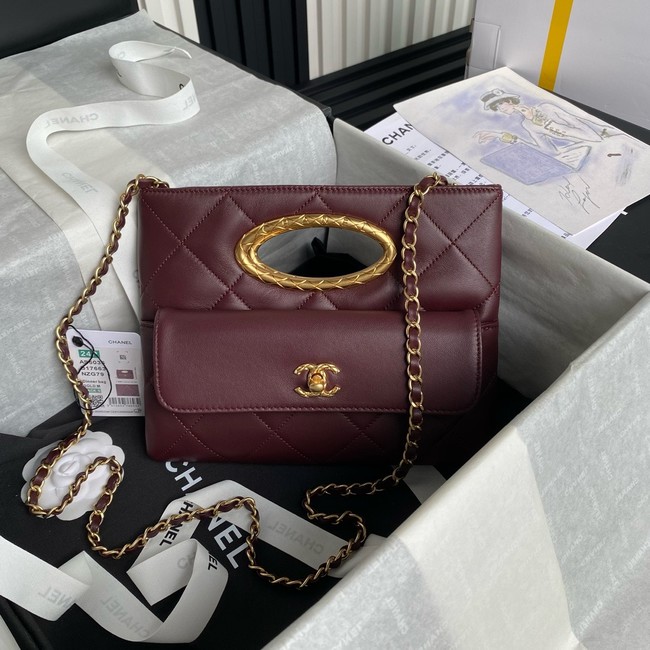 CHANEL CLUTCH Lambskin & Gold-Tone Metal AS5038 Wine