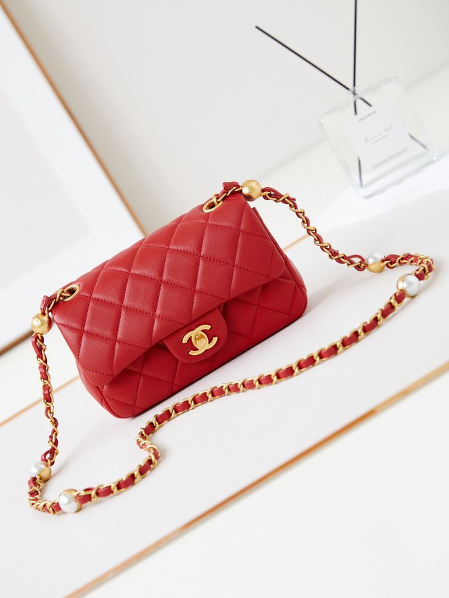 CHANEL 24B MINI FLAP BAG AS4947 red