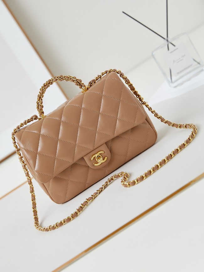 CHANEL 24B MINI FLAP BAG WITH TOP HANDLE AS5043 Dark Beige