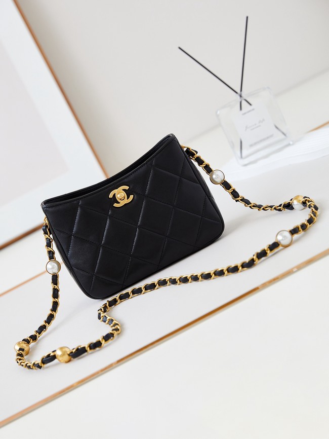 Chanel HOBO HANDBAG Lambskin & Gold-Tone Metal AS4948 black