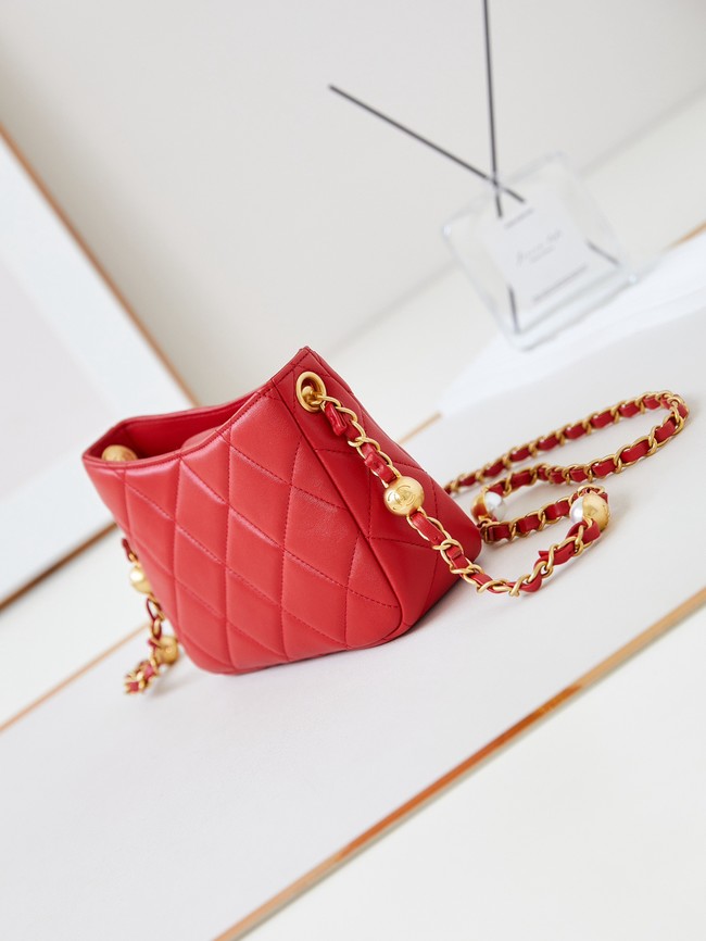 Chanel HOBO HANDBAG Lambskin & Gold-Tone Metal AS4948 red