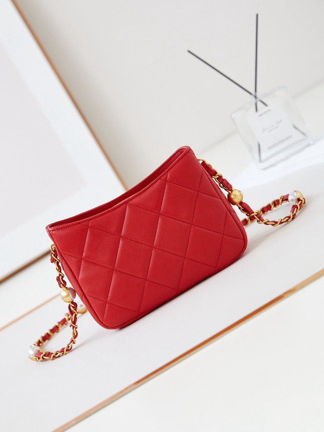 Chanel HOBO HANDBAG Lambskin & Gold-Tone Metal AS4948 red