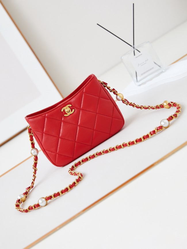 Chanel HOBO HANDBAG Lambskin & Gold-Tone Metal AS4948 red