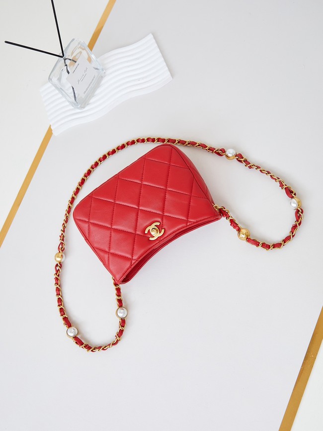 Chanel HOBO HANDBAG Lambskin & Gold-Tone Metal AS4948 red